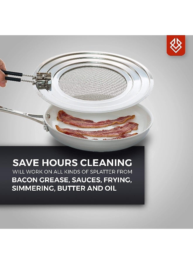 FOXEL Dishwasher-Safe Splatter Screen Splash Guard for Kitchen Frying Pan Grease - Shields 99% of Stove Top from Bacon, Oil, or Deep Fryer - Easy to Clean or Store - Foldable Heat-Resistant Silicone Handle - Image 5